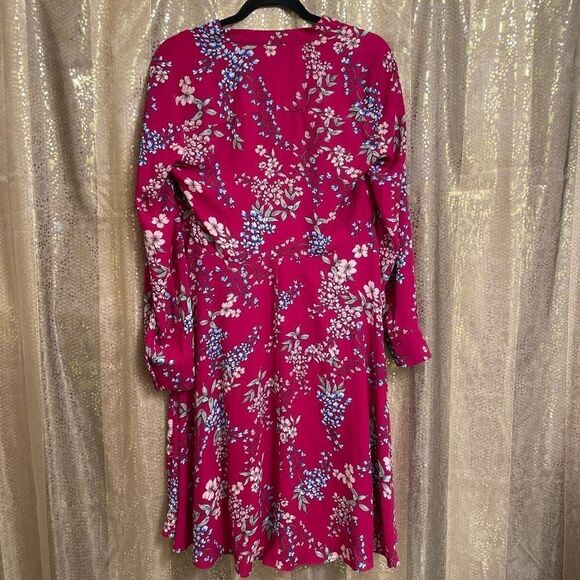 NANETTE Nanette Lepore Magenta Floral Pintuck Flared Dress, Size 8 - Picture 2 of 8